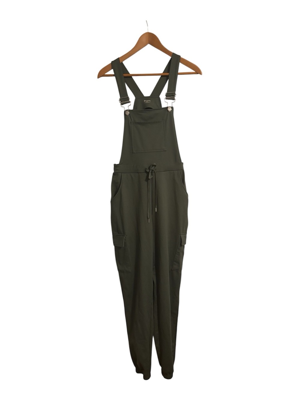 Women’s Olive Green Overalls, Cargo Pockets, Drawstring Waist, Size S 4/6